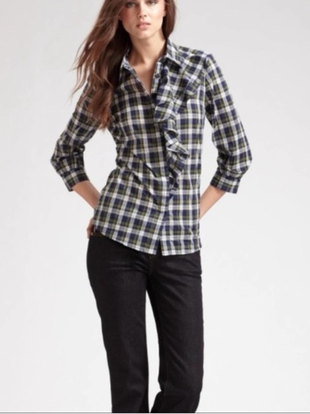 Tory Burch Plaid Ruffle Blouse